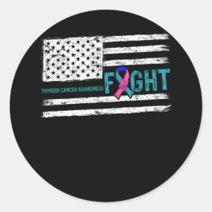 Thyroid Cancer Awareness Warrior American Flag FIg Classic Round Sticker