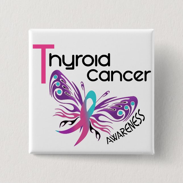 Thyroid Cancer BUTTERFLY 3.1 15 Cm Square Badge (Front)