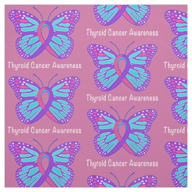 Thyroid Cancer Butterfly Awareness Ribbon Fabric (Swatch)