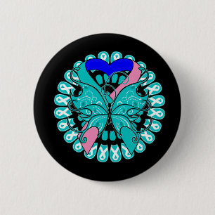 Thyroid Cancer Butterfly Circle of Ribbons 6 Cm Round Badge