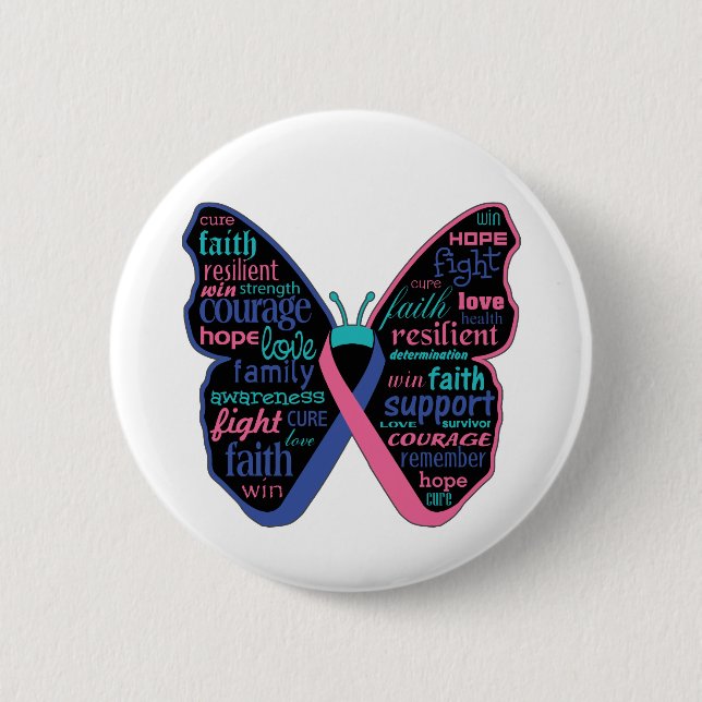 Thyroid Cancer Butterfly Collage of Words 6 Cm Round Badge (Front)