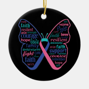 Thyroid Cancer Butterfly Collage of Words Ceramic Tree Decoration