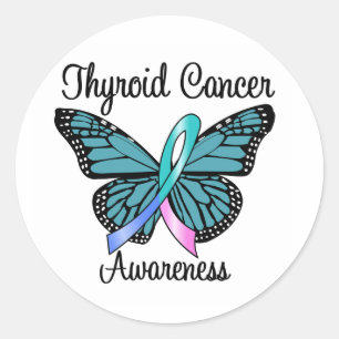 Thyroid Cancer Butterfly Ribbon Classic Round Sticker
