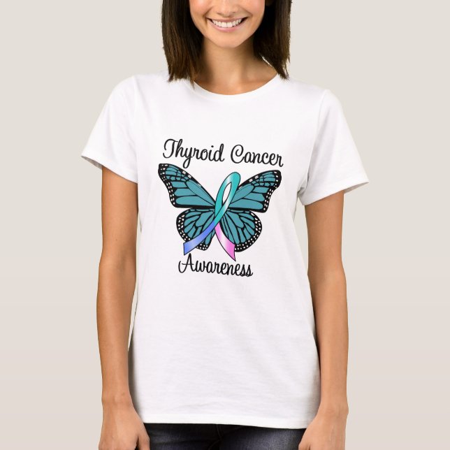 Thyroid Cancer Butterfly Ribbon T-Shirt (Front)