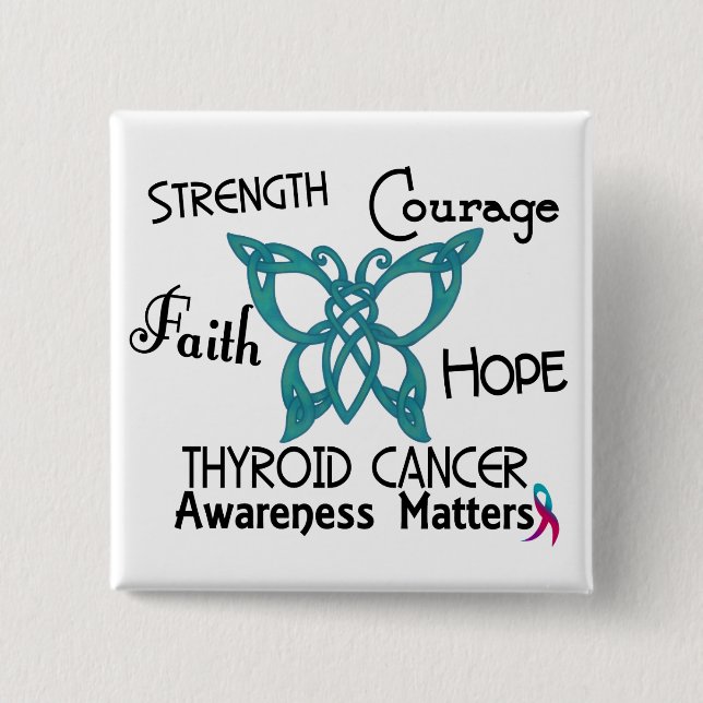 Thyroid Cancer Celtic Butterfly 3 15 Cm Square Badge (Front)