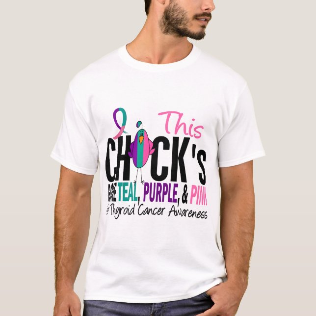 Thyroid Cancer Chick Gone Teal, Purple, and Pink T-Shirt (Front)