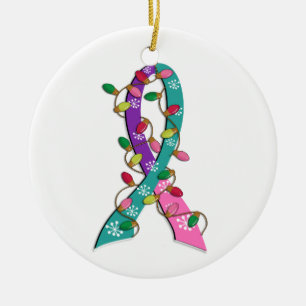 Thyroid Cancer Christmas Lights Ribbon Ceramic Tree Decoration