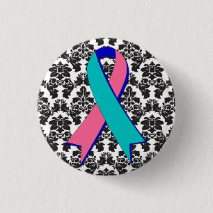 Thyroid Cancer Damask Black Ribbon 3 Cm Round Badge