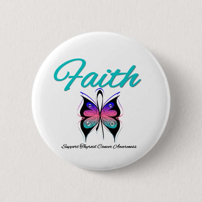 Thyroid Cancer Faith Butterfly Ribbon 6 Cm Round Badge (Front)