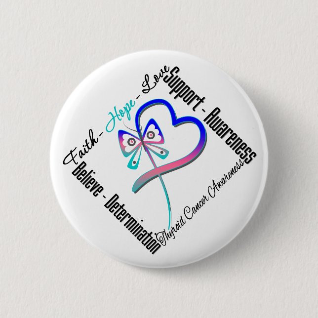 Thyroid Cancer Faith Hope Love Butterfly 6 Cm Round Badge (Front)