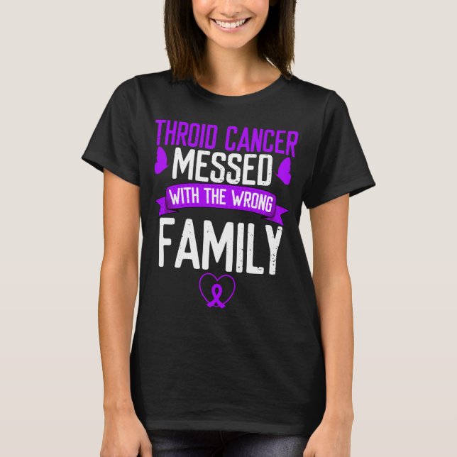 Thyroid Cancer family Purple Ribbon Awareness T-Shirt (Front)