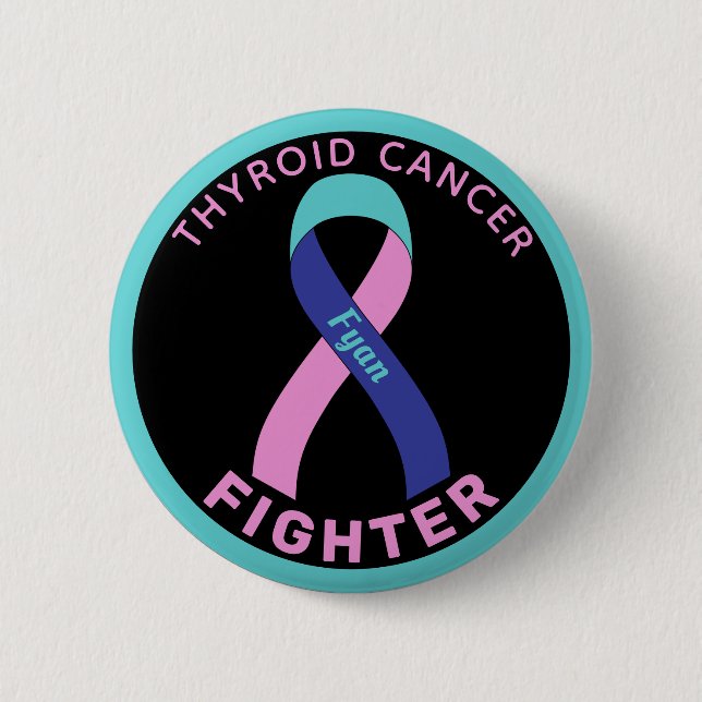 Thyroid Cancer Fighter Ribbon Black Button (Front)