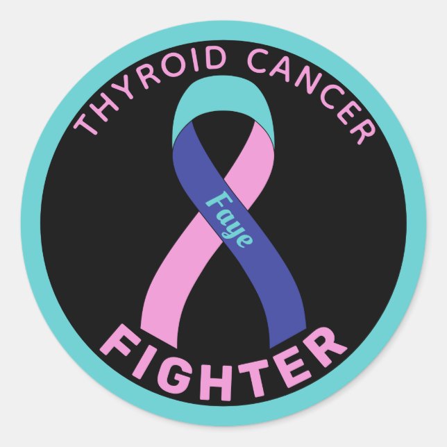 Thyroid Cancer Fighter Ribbon Black Round Sticker (Front)