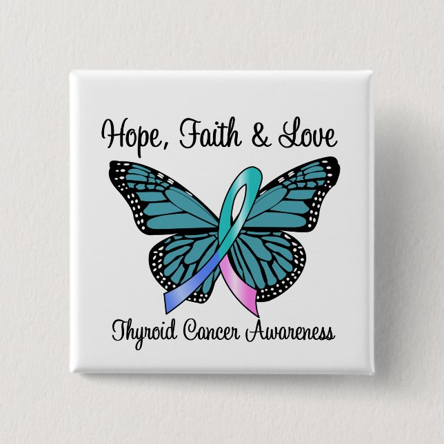 Thyroid Cancer Hope Butterfly 15 Cm Square Badge (Front)