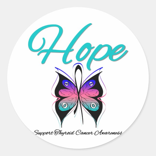 Thyroid Cancer Hope Butterfly Ribbon Classic Round Sticker (Front)