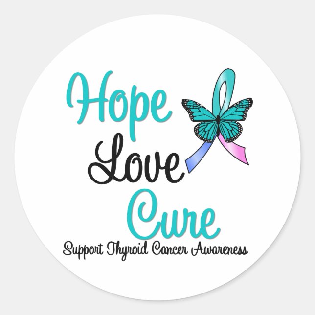 Thyroid Cancer Hope Love Cure Classic Round Sticker (Front)