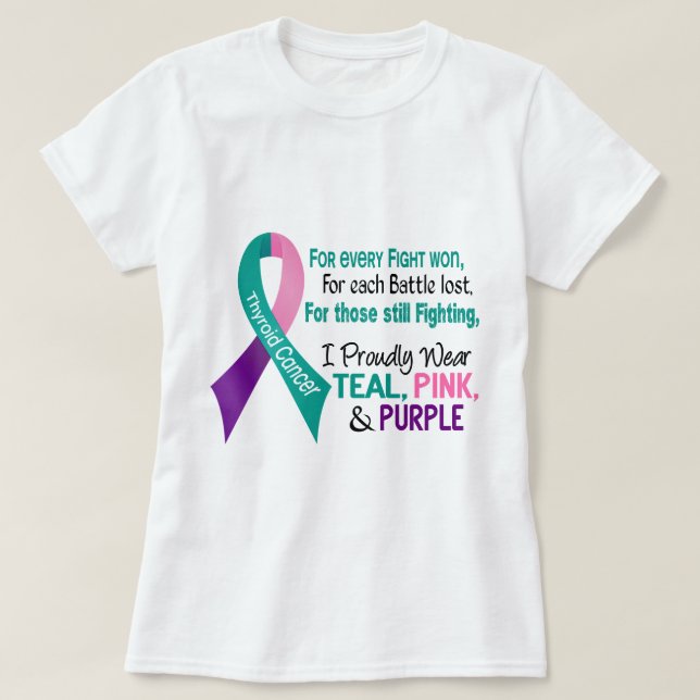 Thyroid Cancer I Proudly Wear Teal Purple Pink 1 T-Shirt (Design Front)
