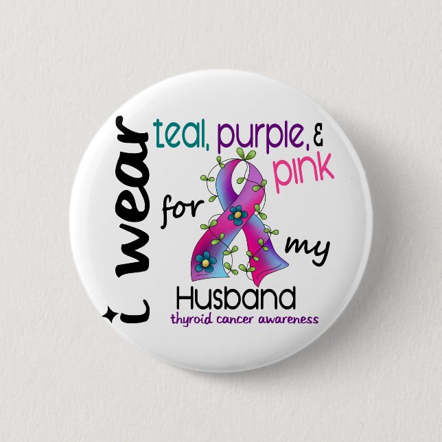 Thyroid Cancer I Wear Ribbon For My Husband 43 6 Cm Round Badge (Front)