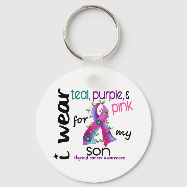 Thyroid Cancer I Wear Ribbon For My Son 43 Key Ring (Front)