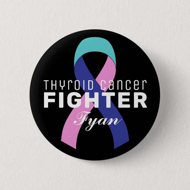 Thyroid Cancer Ribbon Black Button (Front)
