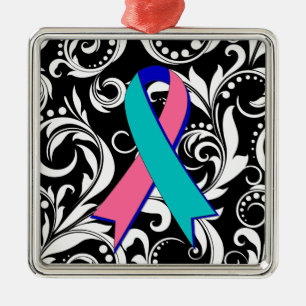 Thyroid Cancer Ribbon Deco Noir Metal Tree Decoration