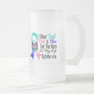 Thyroid Cancer Ribbon Hero My Brother in Law Frosted Glass Beer Mug