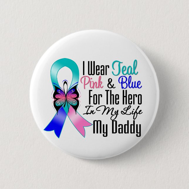 Thyroid Cancer Ribbon Hero My Daddy 6 Cm Round Badge (Front)