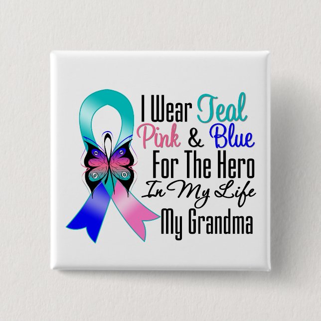 Thyroid Cancer Ribbon Hero My Grandma 15 Cm Square Badge (Front)