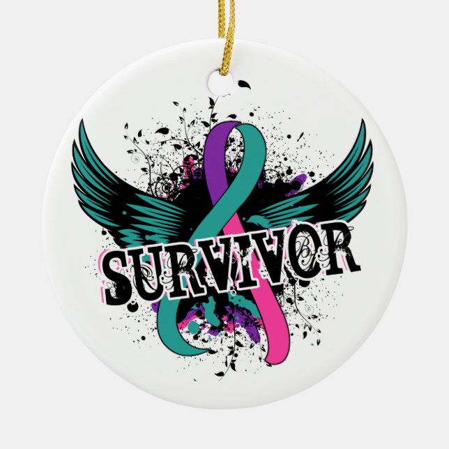Thyroid Cancer Survivor 16 Ceramic Tree Decoration (Front)