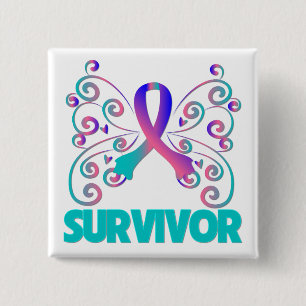 Thyroid Cancer Survivor Butterfly 15 Cm Square Badge