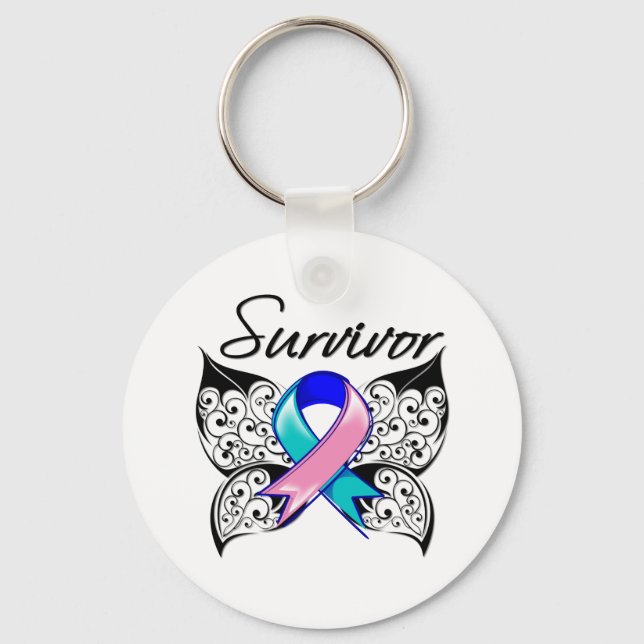 Thyroid Cancer Survivor Butterfly Key Ring (Front)