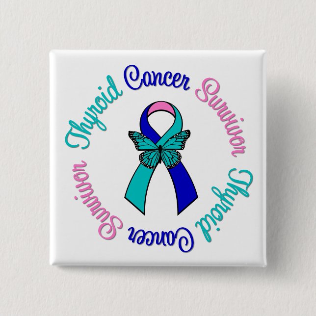 Thyroid Cancer Survivor Butterfly Ribbon 15 Cm Square Badge (Front)