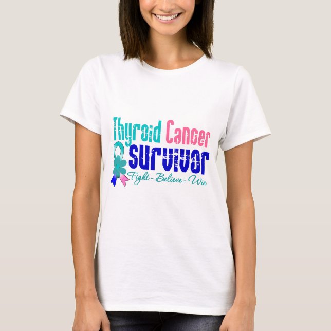 Thyroid Cancer Survivor Flower Ribbon T-Shirt (Front)