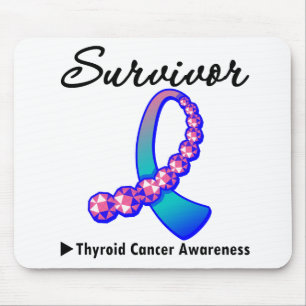 Thyroid Cancer Survivor Gemstone Ribbon Mouse Mat