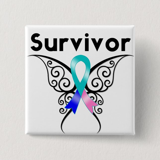 Thyroid Cancer Survivor Tribal Butterfly 15 Cm Square Badge (Front)