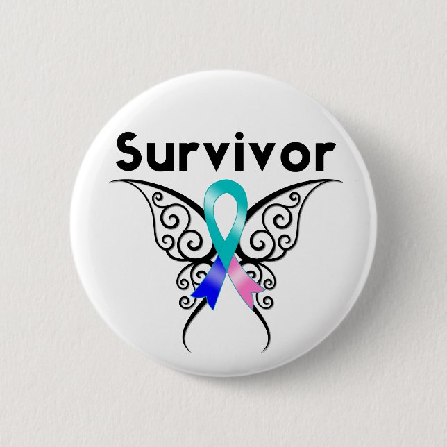 Thyroid Cancer Survivor Tribal Butterfly 6 Cm Round Badge (Front)