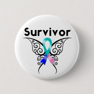 Thyroid Cancer Survivor Tribal Butterfly 6 Cm Round Badge