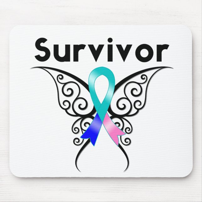 Thyroid Cancer Survivor Tribal Butterfly Mouse Mat (Front)