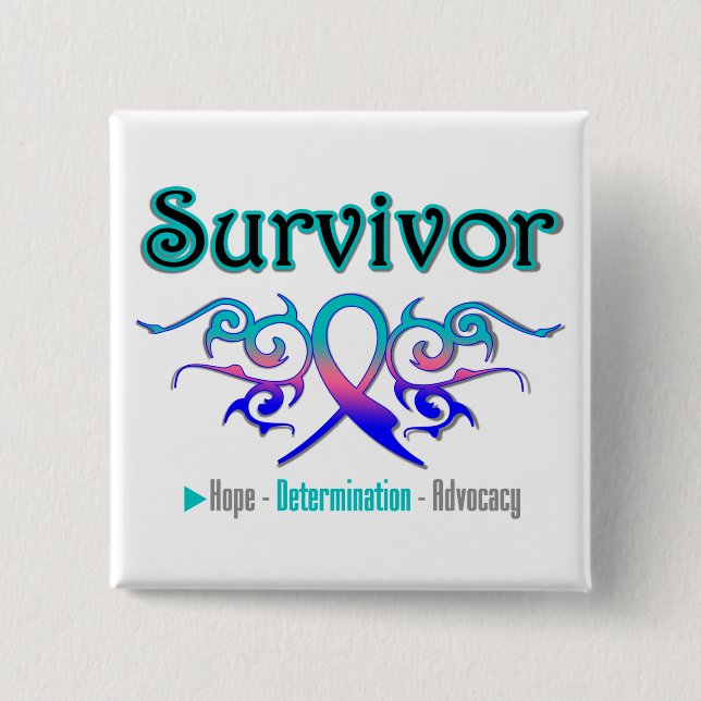 Thyroid Cancer Survivor Tribal Ribbon 15 Cm Square Badge (Front)