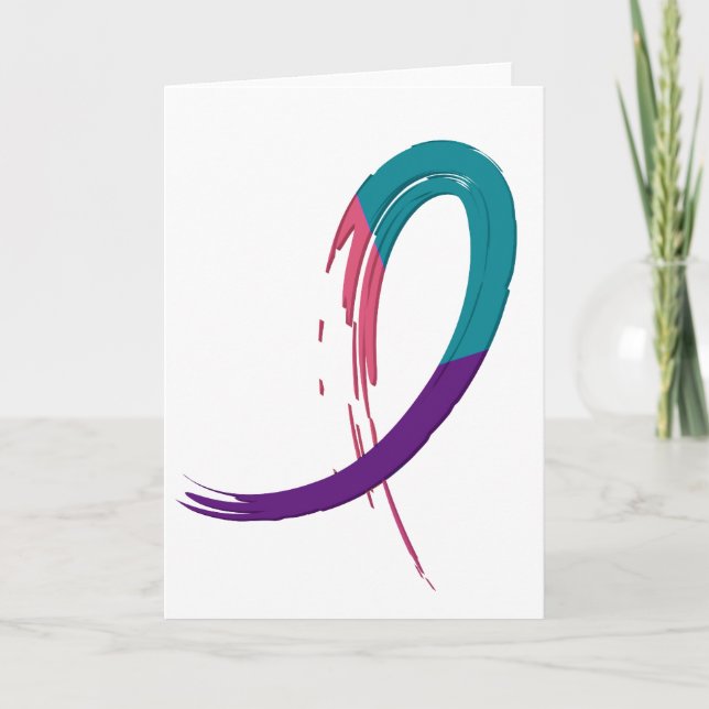 Thyroid Cancer Teal, Purple, And Pink Ribbon A4 Card (Front)