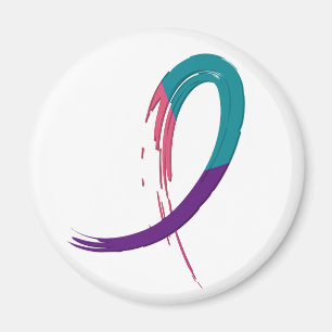 Thyroid Cancer Teal, Purple, And Pink Ribbon A4 Magnet