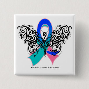 Thyroid Cancer Tribal Butterfly Ribbon 15 Cm Square Badge