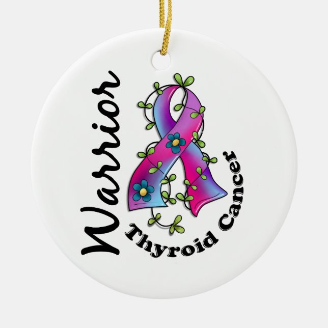 Thyroid Cancer Warrior 15 Ceramic Tree Decoration (Front)