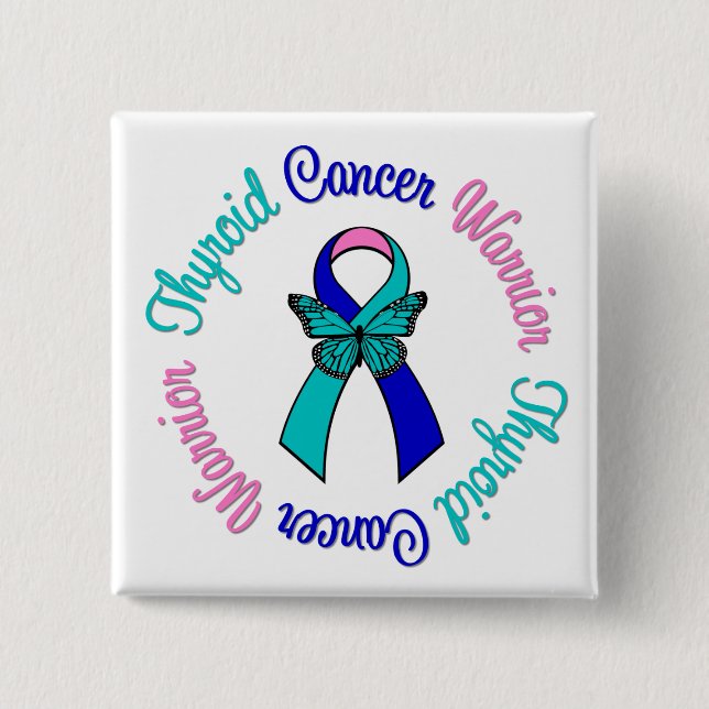 Thyroid Cancer Warrior Butterfly 15 Cm Square Badge (Front)