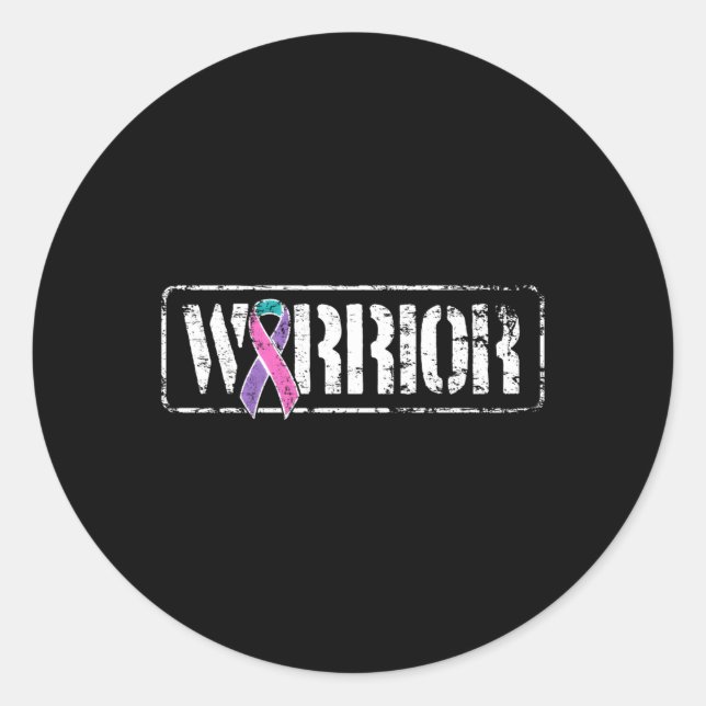 Thyroid Cancer Warrior Military Style Awareness Ri Classic Round Sticker (Front)