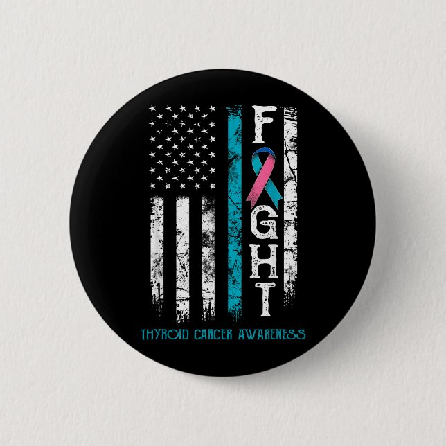 Thyroid Cancer Warrior US Flag 6 Cm Round Badge (Front)