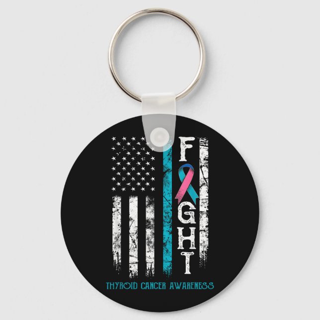 Thyroid Cancer Warrior US Flag Key Ring (Front)