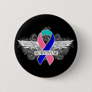 Thyroid Cancer Winged SURVIVOR Ribbon 6 Cm Round Badge