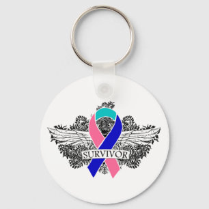 Thyroid Cancer Winged SURVIVOR Ribbon Key Ring