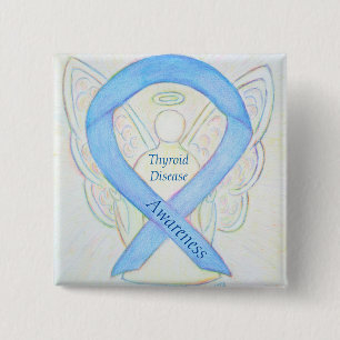 Thyroid Disease Awareness Angel Blue Ribbon Pin